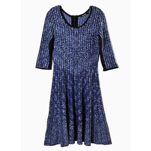 Nic + Zoe Fit Flare Knit Dress Womens Size Small Blue Print Black Seams NWOT